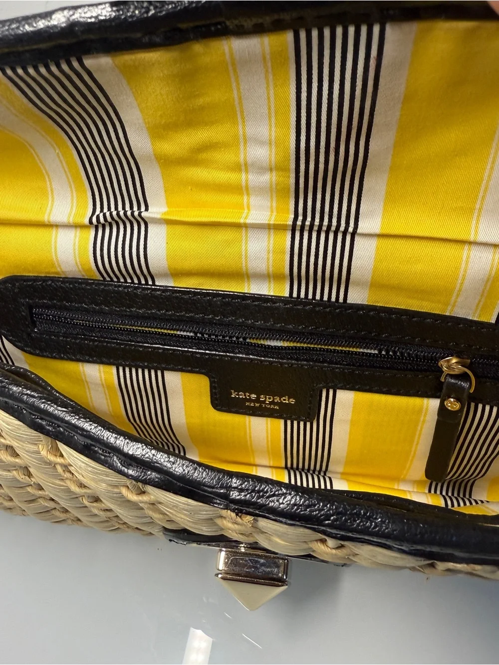 Kate Spade New York Straw & Leather Turn-Lock Clutch Bag VTG Y2K in EUC